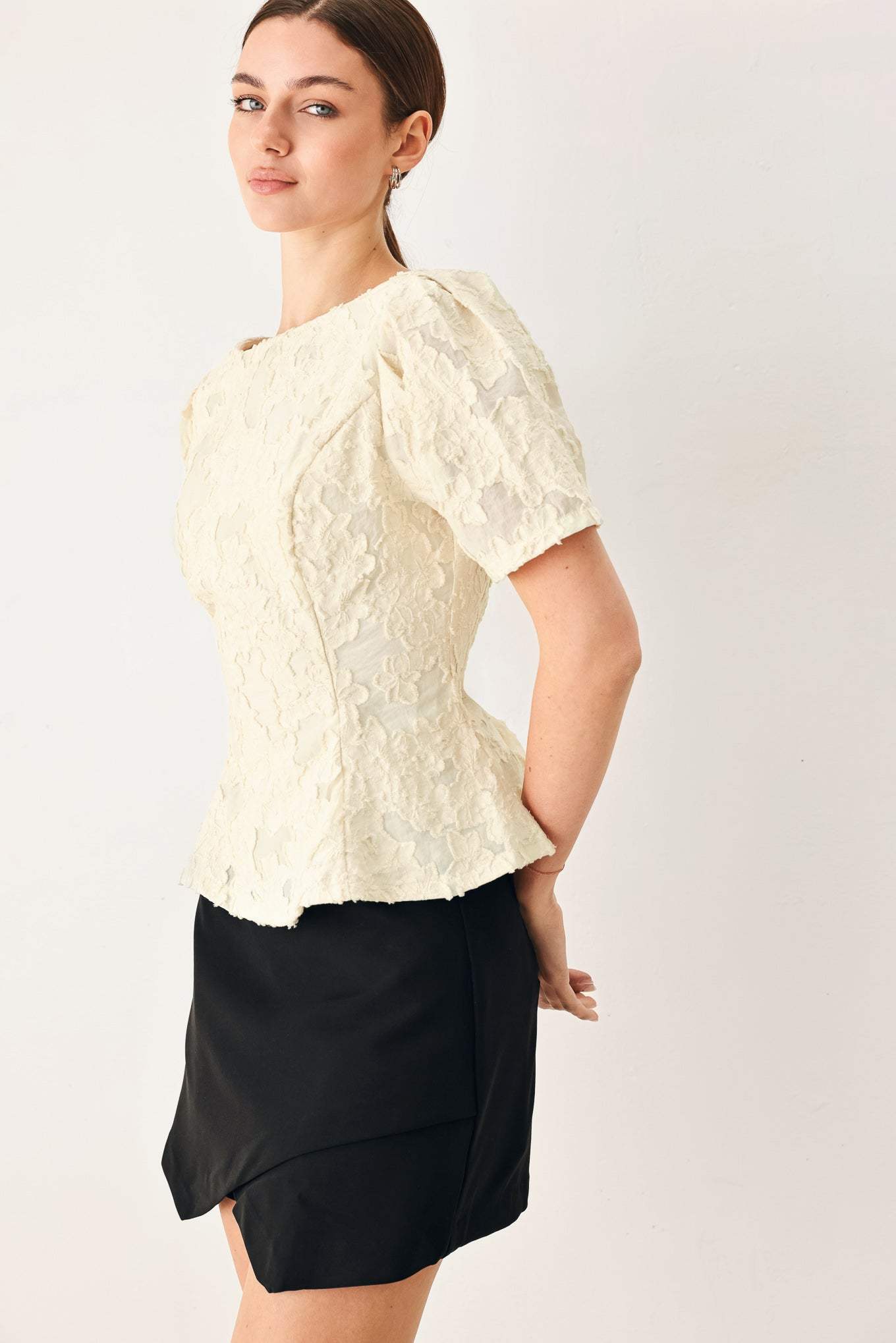 PRETTY BLOOM WOVEN JACQUARD TOP - Flying Tomato - Flyclothing LLC