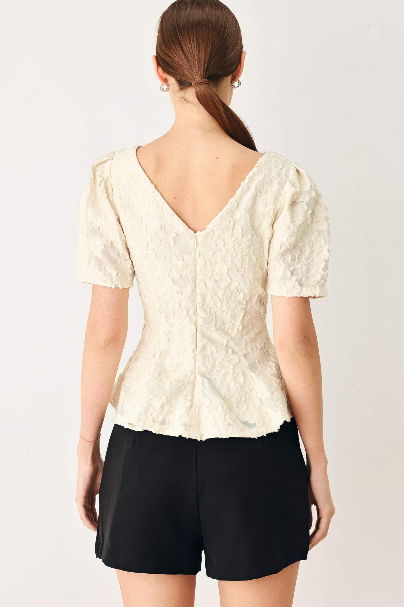 PRETTY BLOOM WOVEN JACQUARD TOP - Flying Tomato - Flyclothing LLC