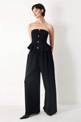 BLACK TIE PALAZZO KNIT TUBE TOP - Flying Tomato - Flyclothing LLC