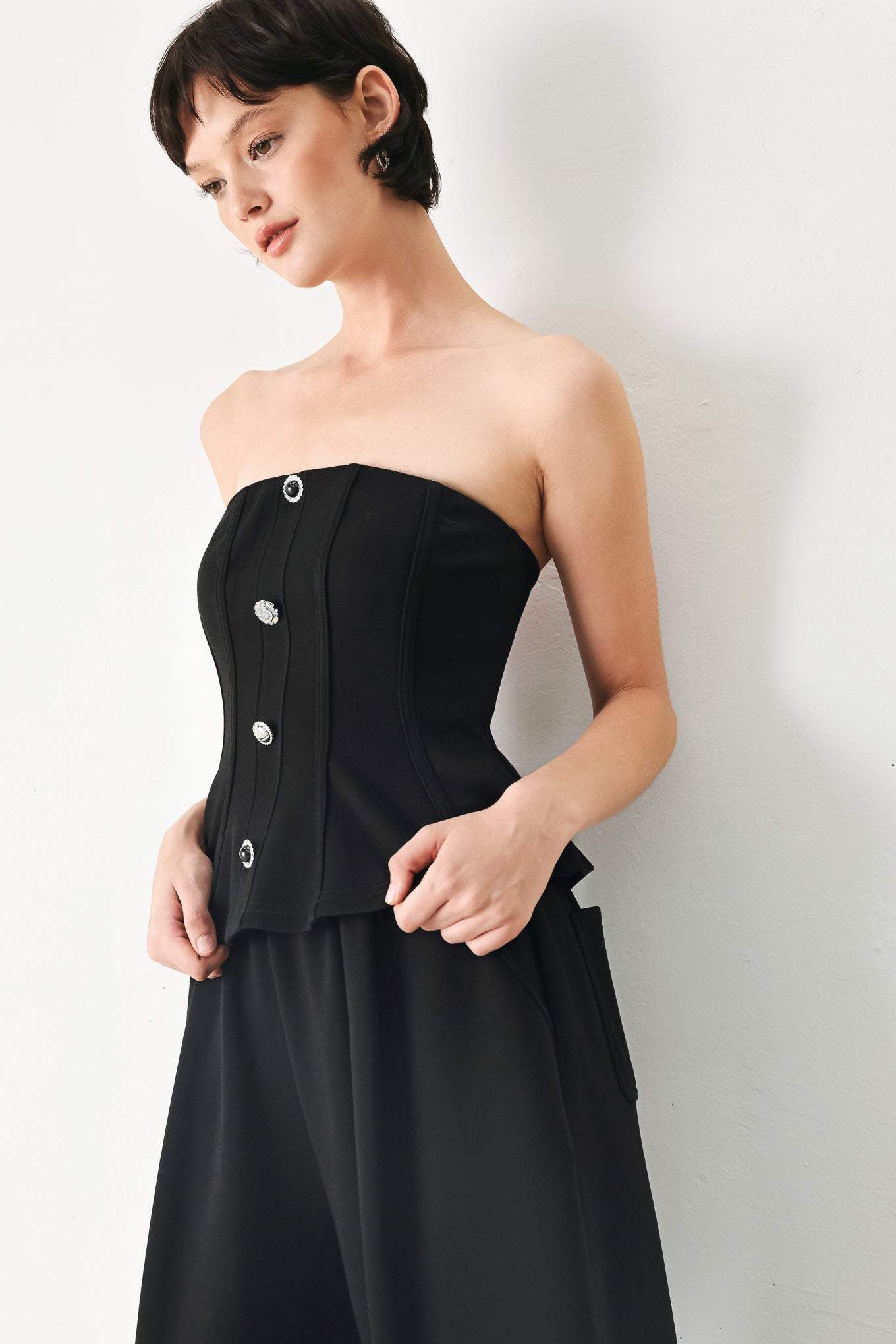 BLACK TIE PALAZZO KNIT TUBE TOP - Flying Tomato - Flyclothing LLC