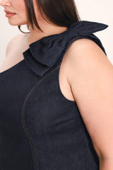 INDIGO BOW ONE SHOULDER DENIM TOP - Flying Tomato - Flyclothing LLC