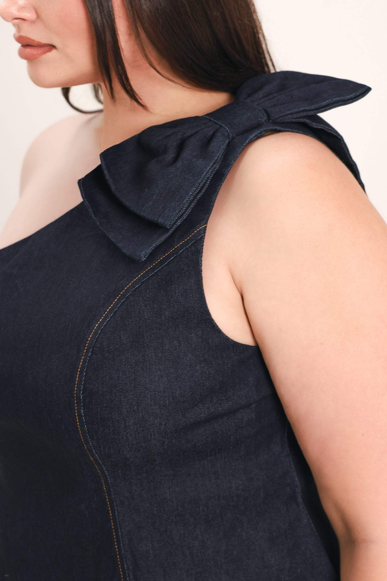 INDIGO BOW ONE SHOULDER DENIM TOP - Flying Tomato - Flyclothing LLC
