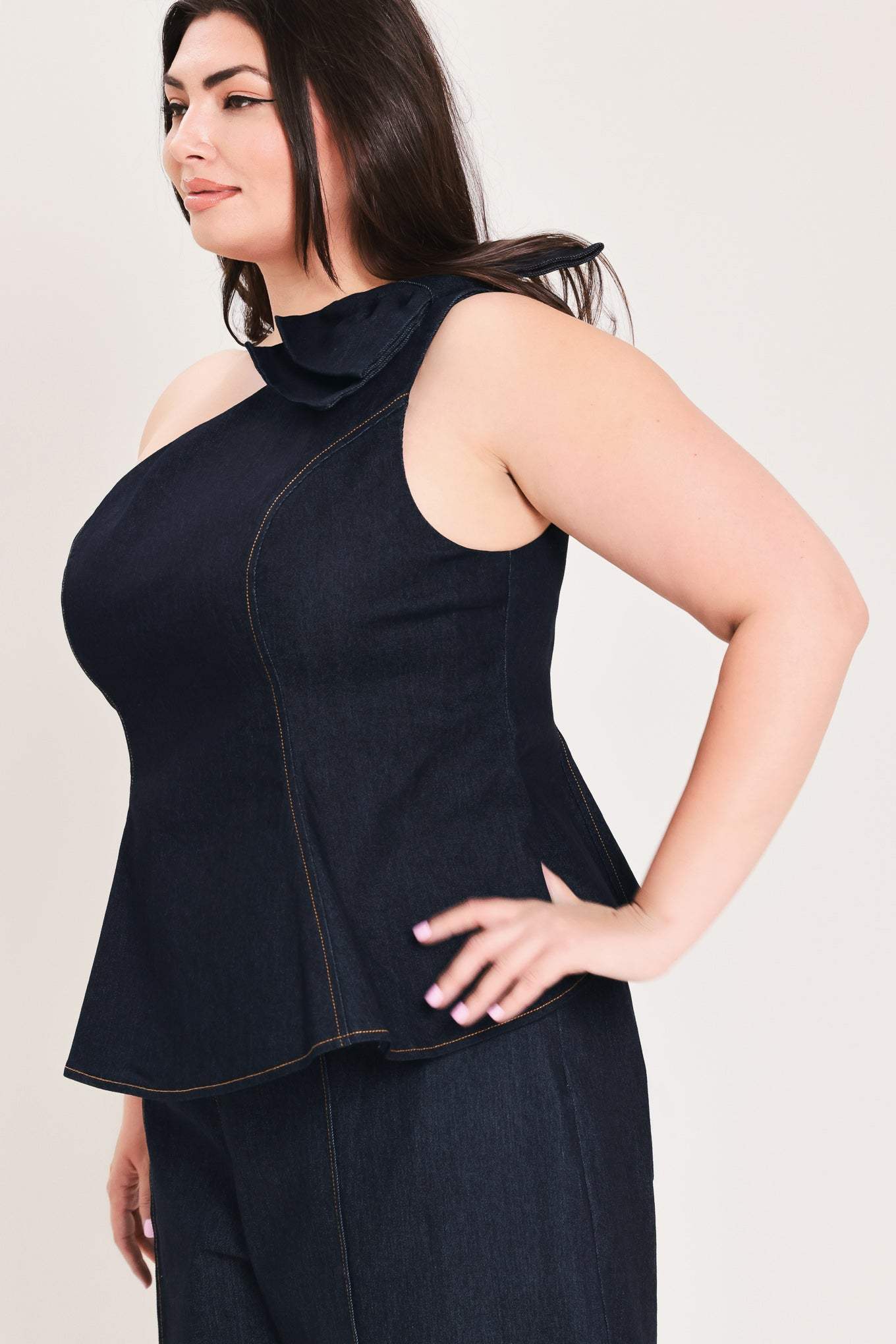 INDIGO BOW ONE SHOULDER DENIM TOP - Flying Tomato - Flyclothing LLC