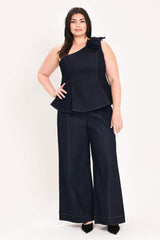 INDIGO BOW ONE SHOULDER DENIM TOP - Flying Tomato - Flyclothing LLC