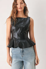 PORT WINE HIGH-RISE FAUX LEATHER TOP