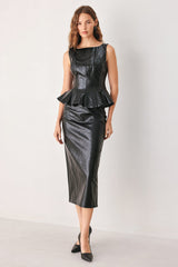 PORT WINE HIGH-RISE FAUX LEATHER TOP