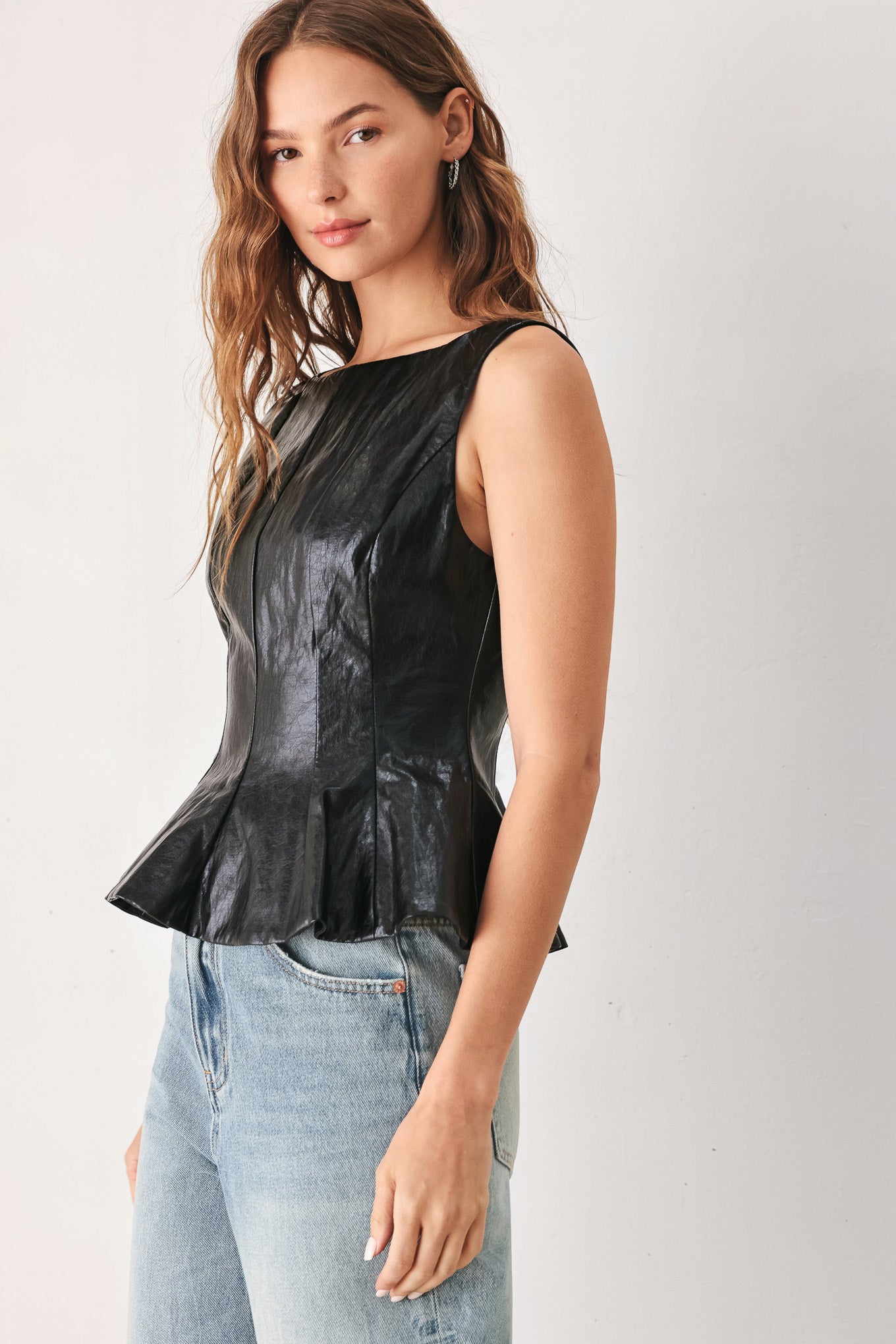PORT WINE HIGH-RISE FAUX LEATHER TOP