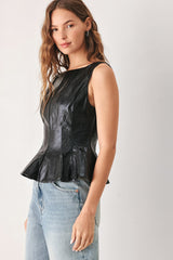 PORT WINE HIGH-RISE FAUX LEATHER TOP