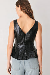 PORT WINE HIGH-RISE FAUX LEATHER TOP