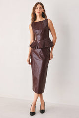 PORT WINE HIGH-RISE FAUX LEATHER TOP