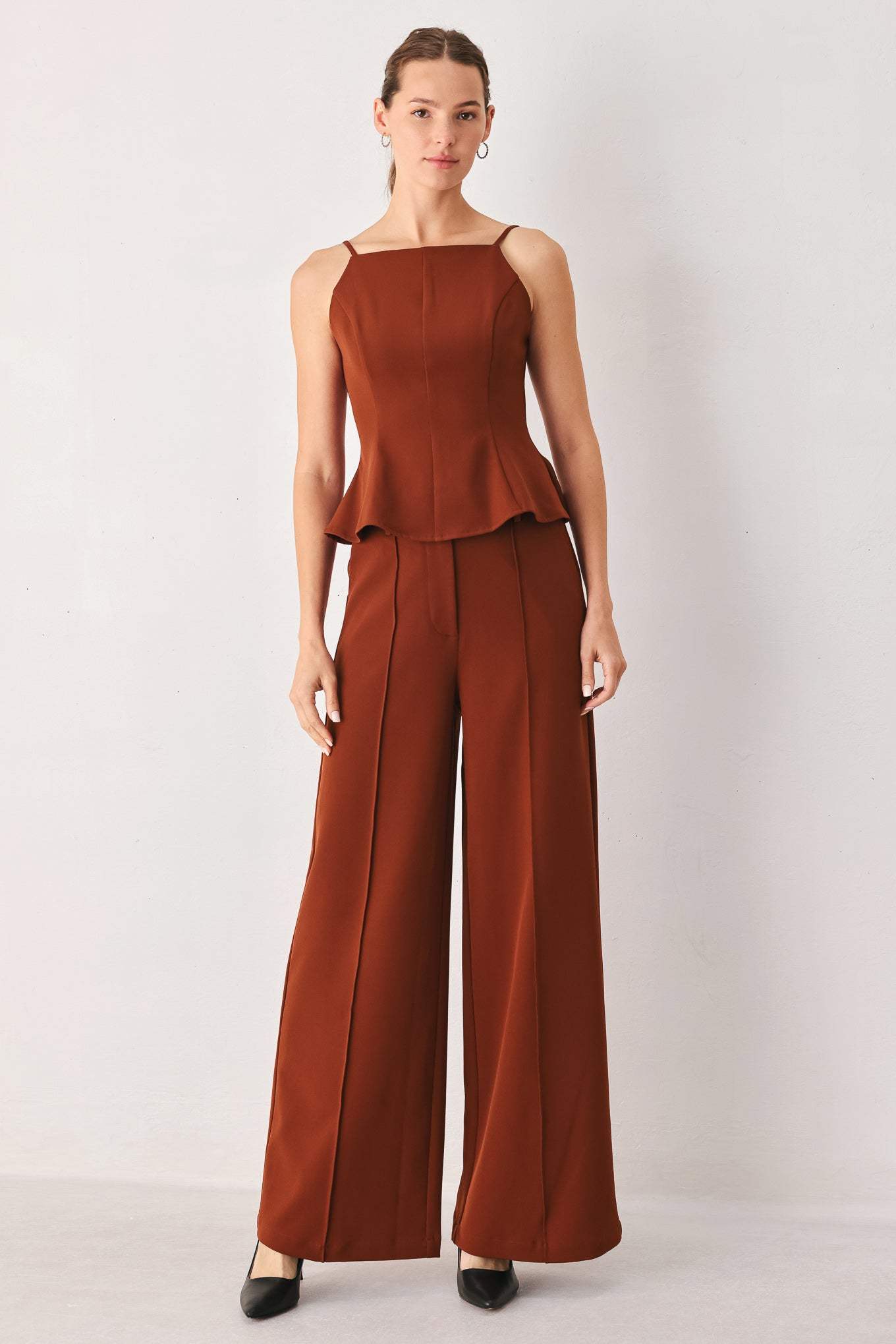 AUTUMN RUST FLOWY WOVEN TOP