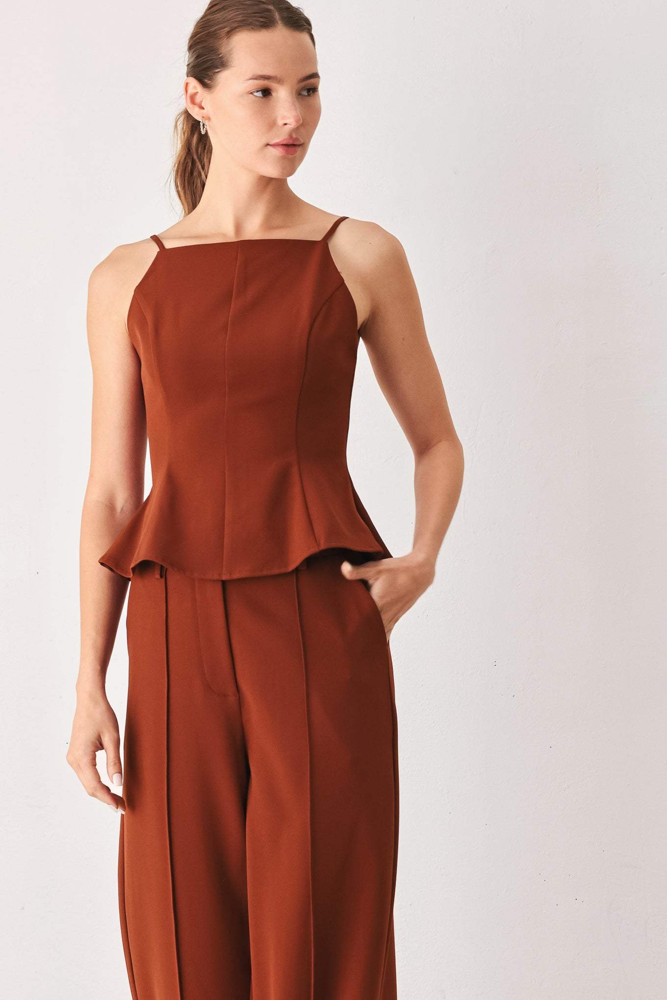 AUTUMN RUST FLOWY WOVEN TOP