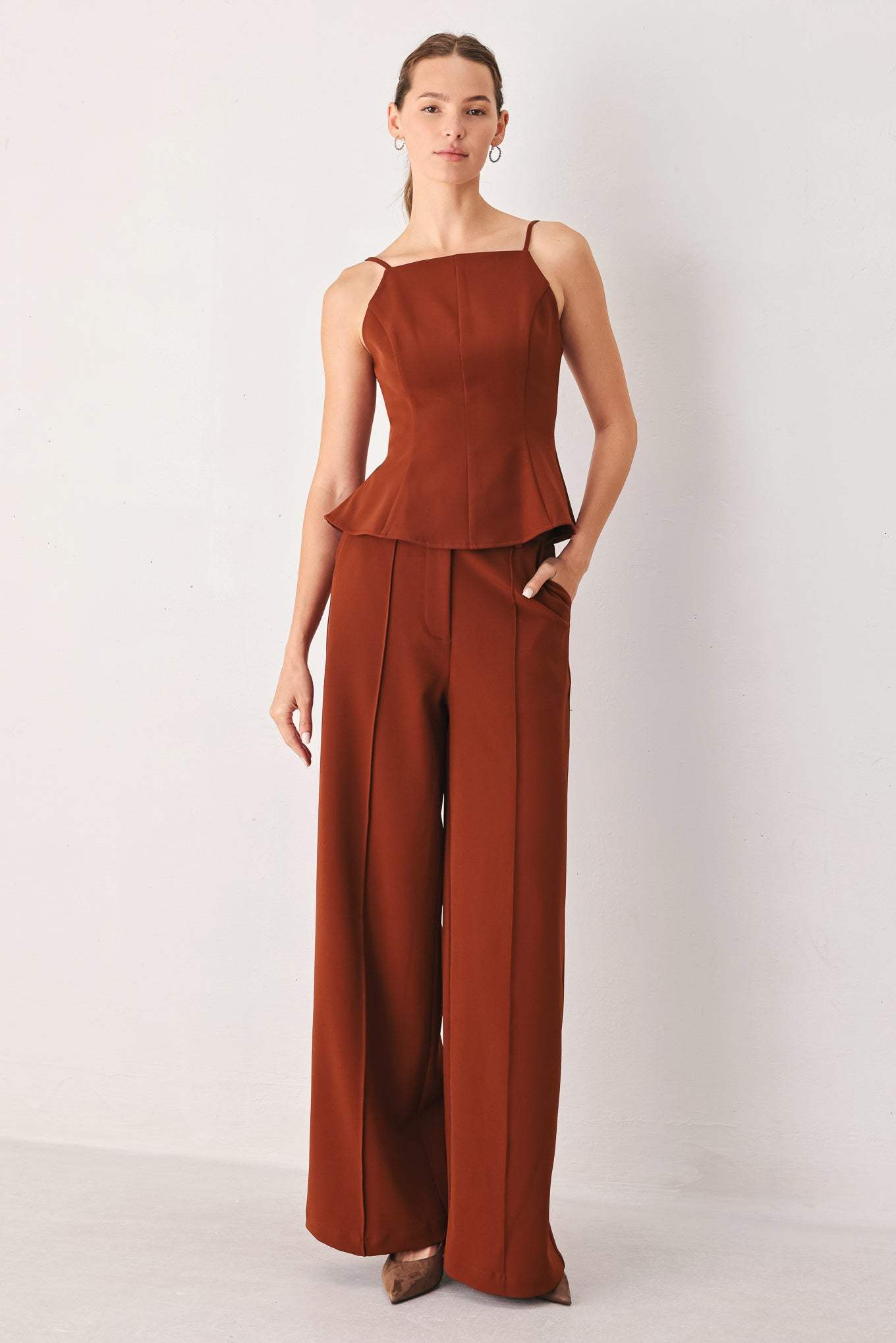 AUTUMN RUST FLOWY WOVEN TOP