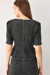 STONEWASHED DENIM TOP
