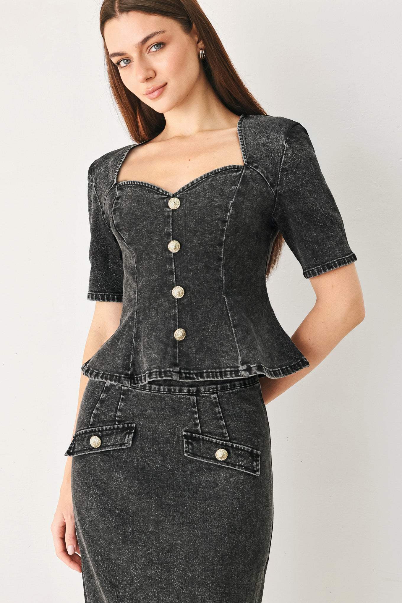 STONEWASHED DENIM TOP