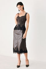LACE AFTER DARK SWEETHEART FAUX LEATHER TOP