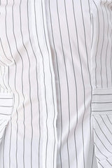 MODERNIST PINSTRIPE FLARED-WAIST WOVEN TOP