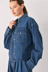 BLUE ECHO PLEATED DENIM JACKET - Flying Tomato - Flyclothing LLC