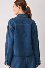 BLUE ECHO PLEATED DENIM JACKET - Flying Tomato - Flyclothing LLC