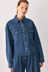 BLUE ECHO PLEATED DENIM JACKET - Flying Tomato - Flyclothing LLC