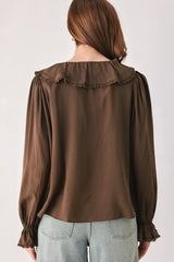 EARTHBOUND ROMANCE BROWN RUFFLE PINTUCK BLOUSE - Flying Tomato - Flyclothing LLC