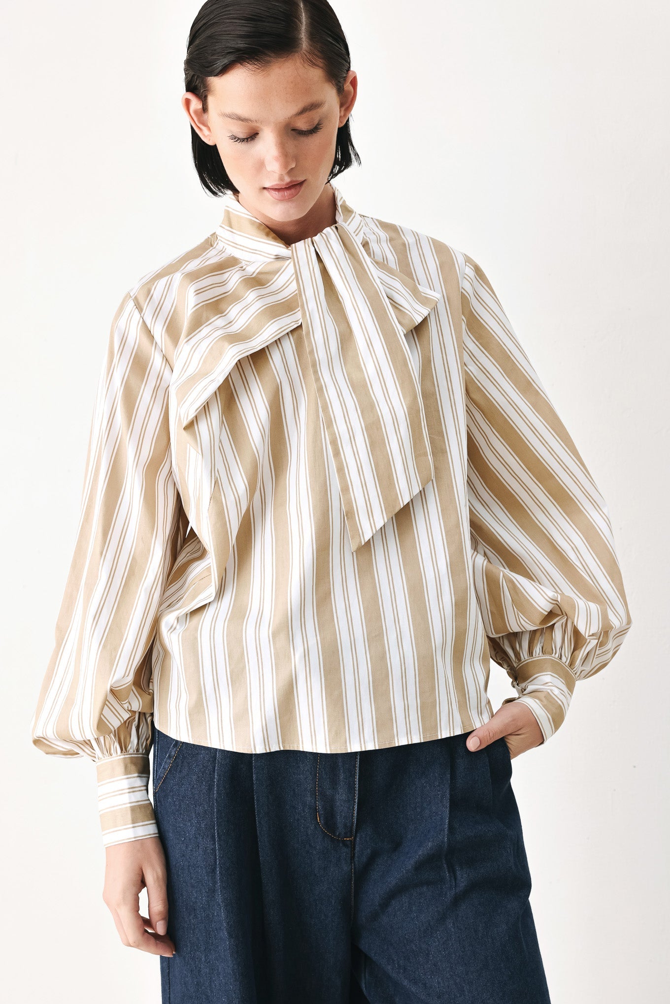 CHAMPAGNE STRIPE MUSE WOVEN TOP