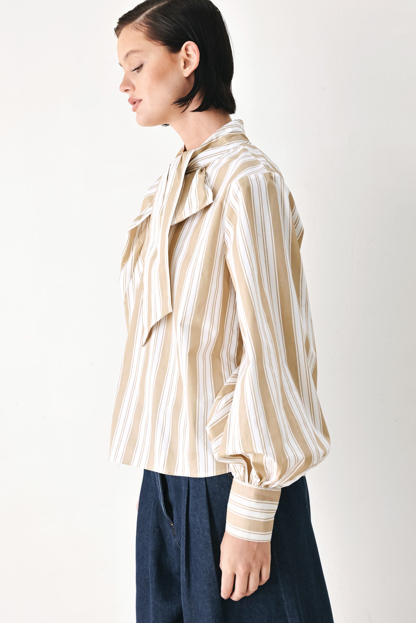 CHAMPAGNE STRIPE MUSE WOVEN TOP