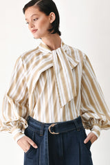 CHAMPAGNE STRIPE MUSE WOVEN TOP