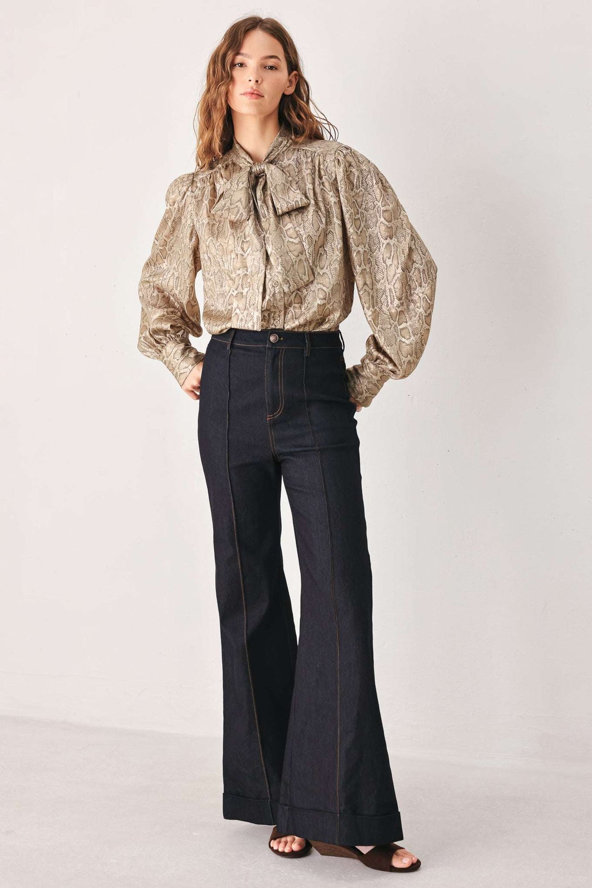 SERPENTINE TAUPE SNAKESKIN WOVEN TOP - Flying Tomato - Flyclothing LLC