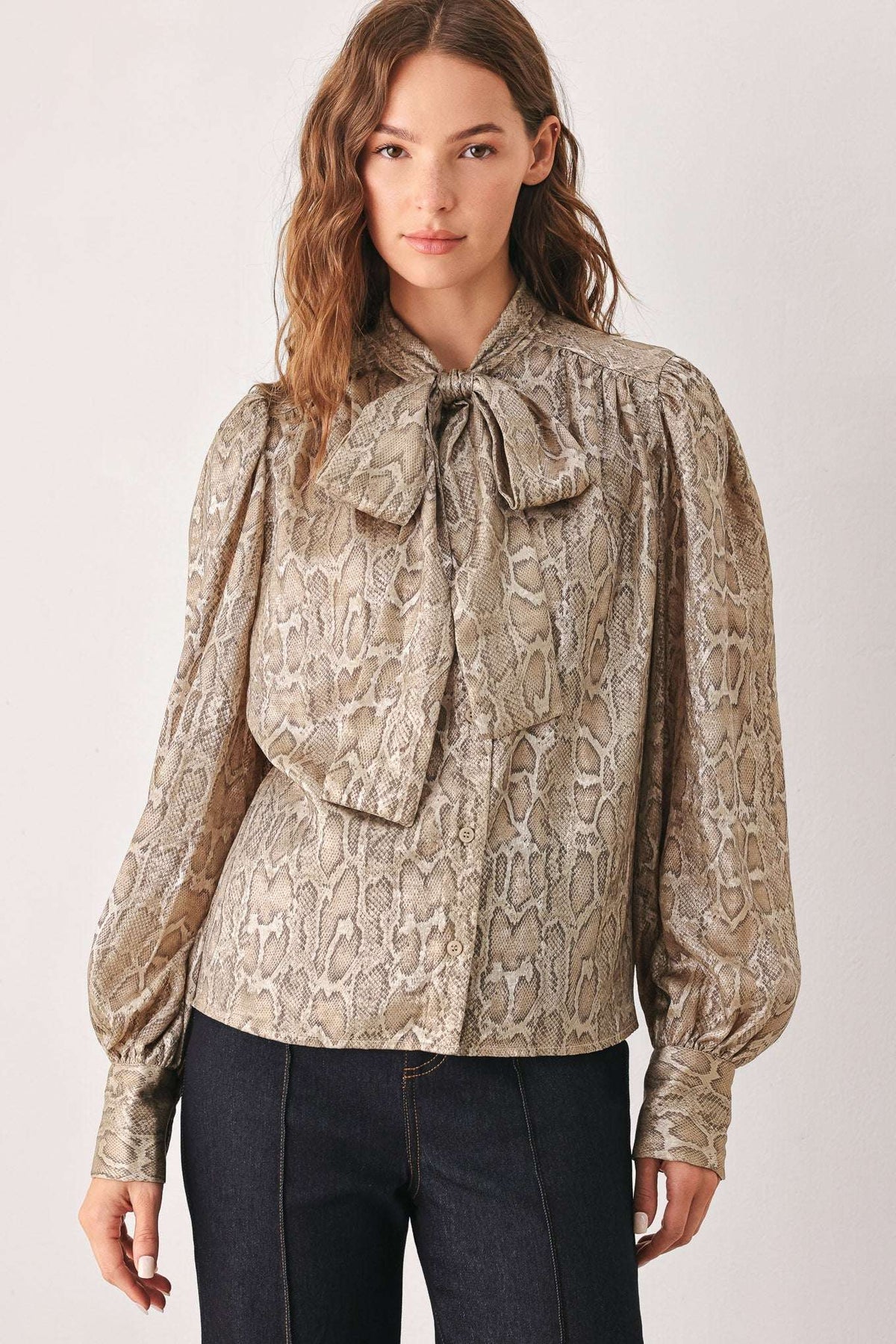 SERPENTINE TAUPE SNAKESKIN WOVEN TOP - Flying Tomato - Flyclothing LLC