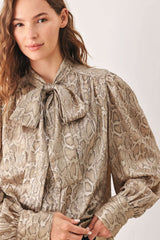 SERPENTINE TAUPE SNAKESKIN WOVEN TOP - Flying Tomato - Flyclothing LLC