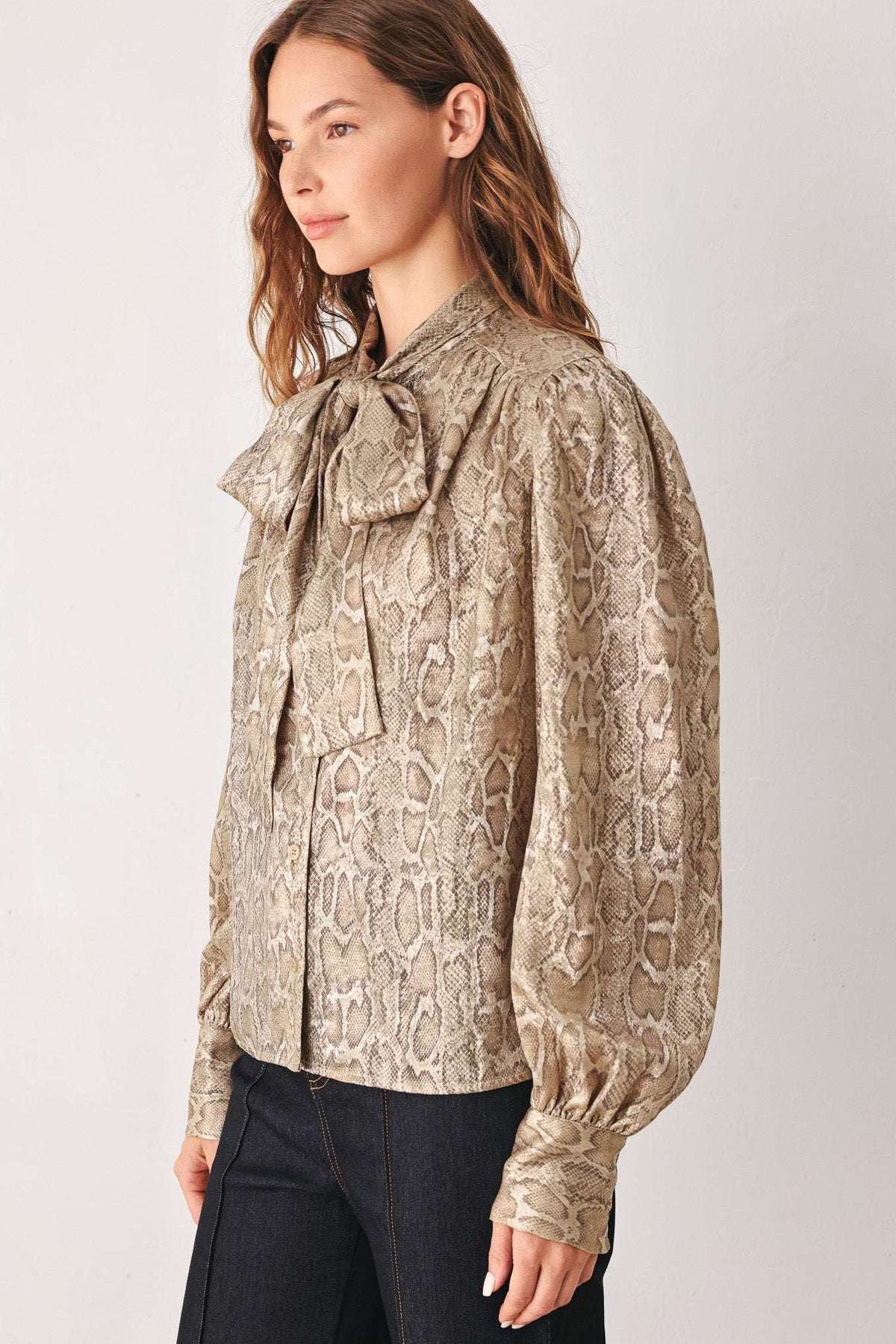 SERPENTINE TAUPE SNAKESKIN WOVEN TOP - Flying Tomato - Flyclothing LLC