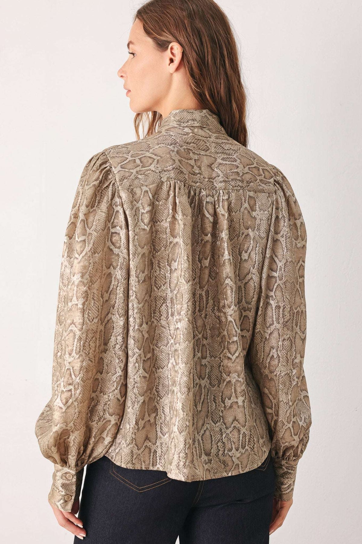 SERPENTINE TAUPE SNAKESKIN WOVEN TOP - Flying Tomato - Flyclothing LLC