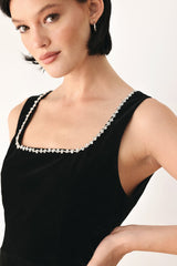 MIDNIGHT GLAM JEWELED VELVET PEPLUM TOP