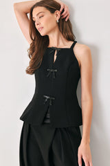 BOW NOIR BLACK RHINESTONE HALTER PEPLUM TOP - Flying Tomato - Flyclothing LLC