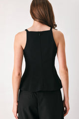 BOW NOIR BLACK RHINESTONE HALTER PEPLUM TOP - Flying Tomato - Flyclothing LLC