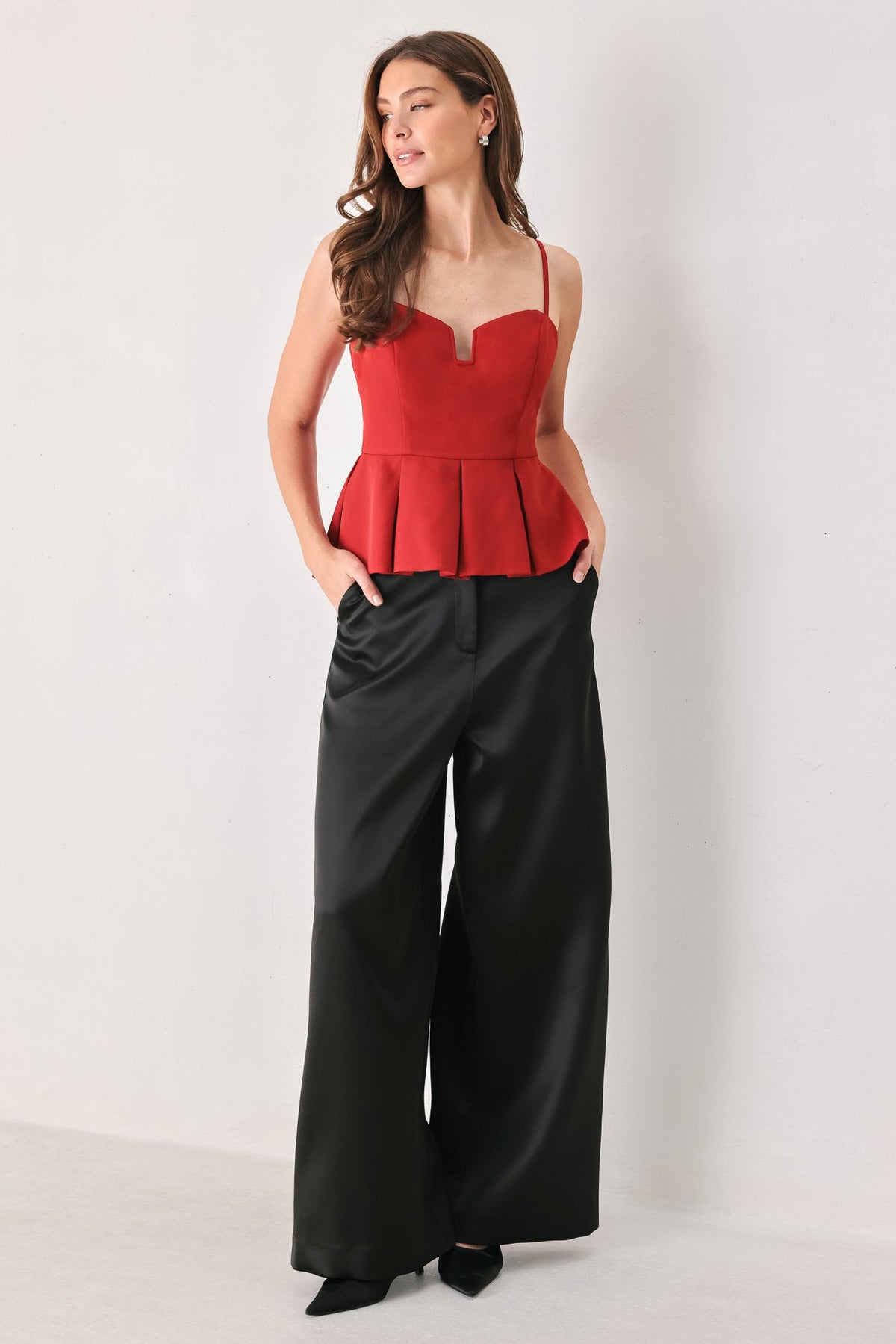 SCARLET SCULPT RED CUTOUT PEPLUM TOP - Flying Tomato - Flyclothing LLC