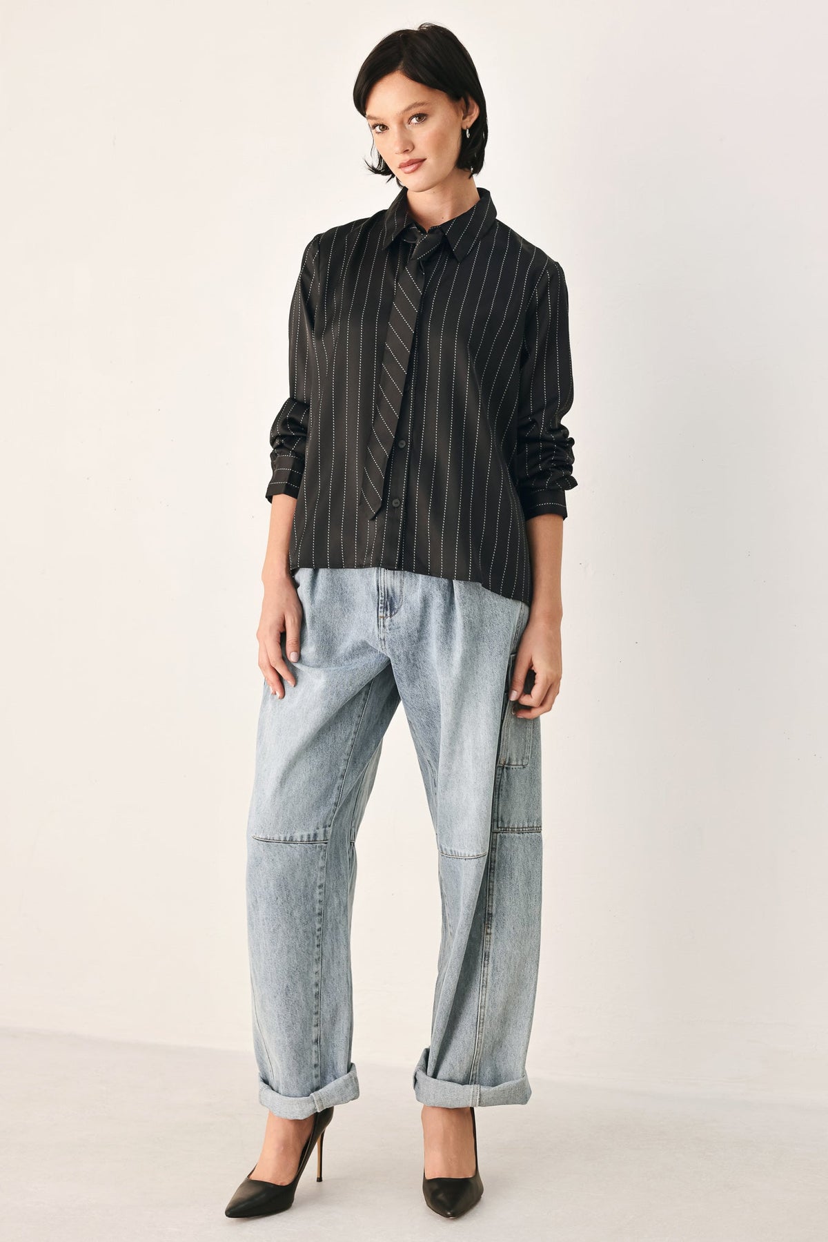 CITY AFTER DARK TIE FRONT STRIPED TOP - Flying Tomato - Flyclothing LLC