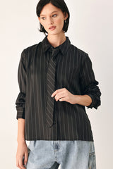 CITY AFTER DARK TIE FRONT STRIPED TOP - Flying Tomato - Flyclothing LLC