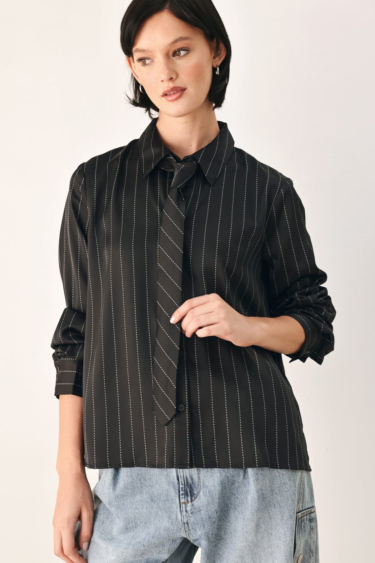 CITY AFTER DARK TIE FRONT STRIPED TOP - Flying Tomato - Flyclothing LLC