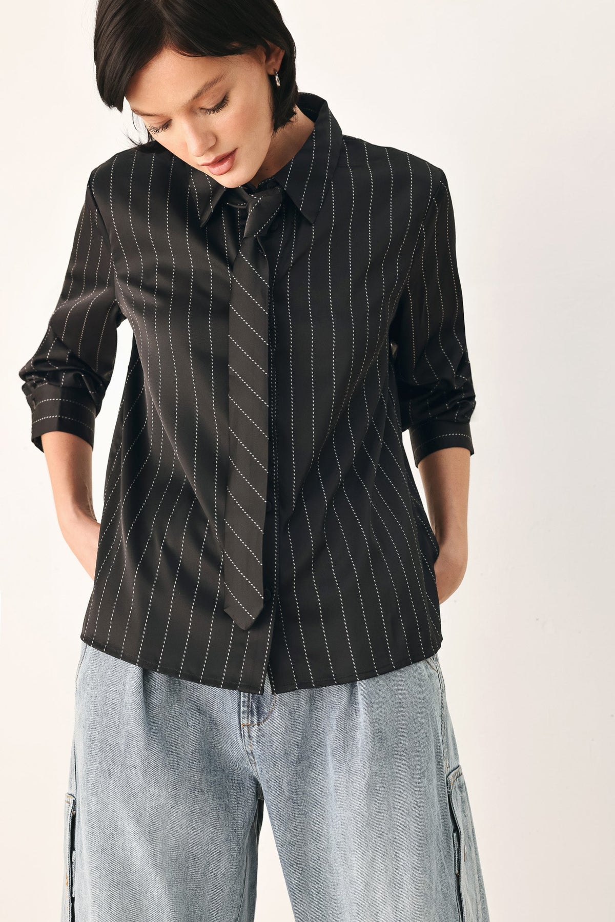 CITY AFTER DARK TIE FRONT STRIPED TOP - Flying Tomato - Flyclothing LLC
