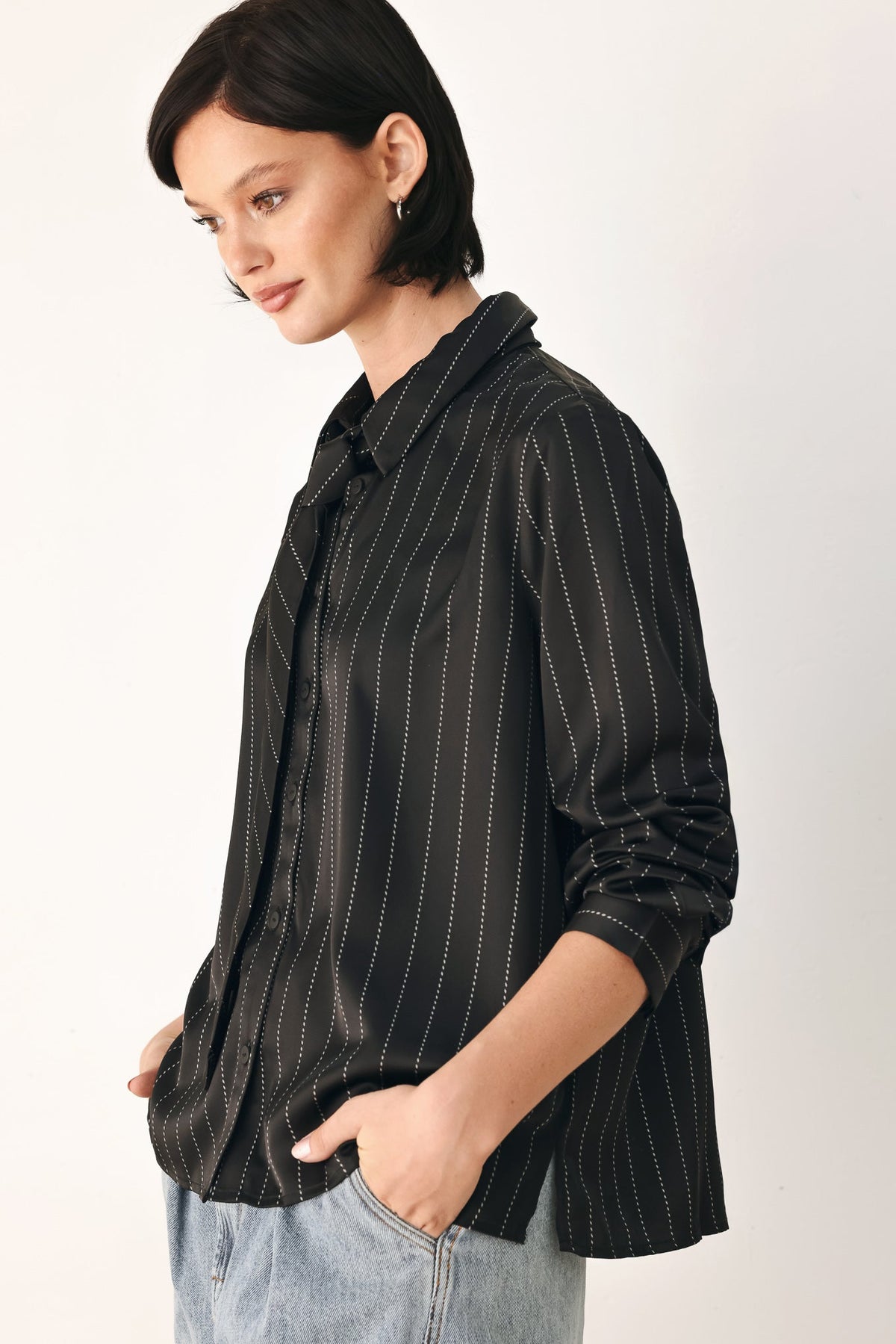 CITY AFTER DARK TIE FRONT STRIPED TOP - Flying Tomato - Flyclothing LLC