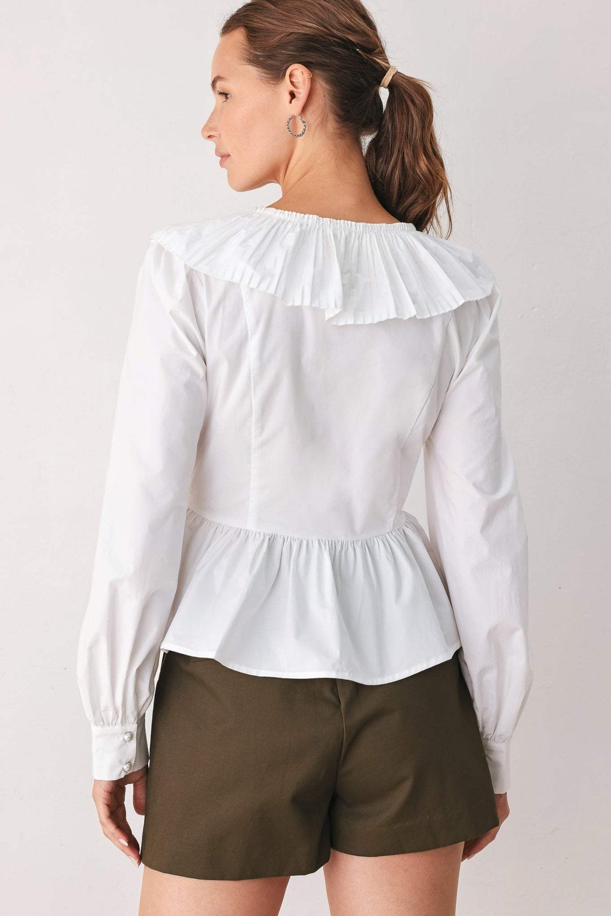 AMELIE PLEATED RUFFLE V-NECK WOVEN TOP - Flying Tomato - Flyclothing LLC