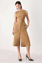 DESERT MOD CAMEL FAUX SUEDE SLEEVELESS TOP - Flying Tomato - Flyclothing LLC