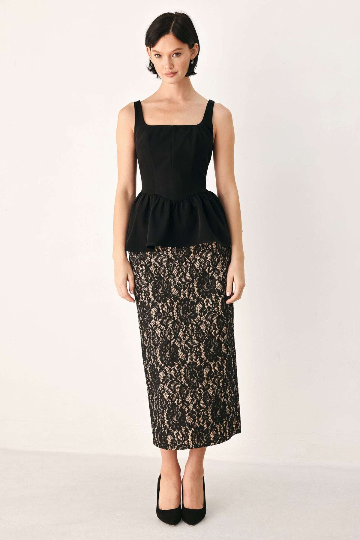 MIDNIGHT ROMANCE SQUARE NECK PEPLUM TOP - Flying Tomato - Flyclothing LLC