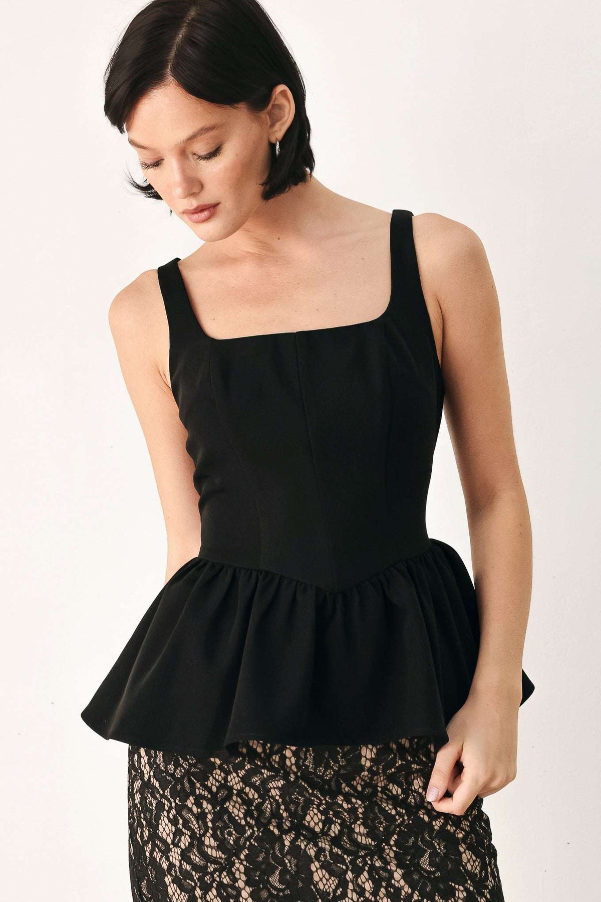 MIDNIGHT ROMANCE SQUARE NECK PEPLUM TOP - Flying Tomato - Flyclothing LLC