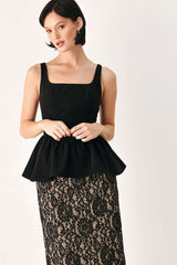 MIDNIGHT ROMANCE SQUARE NECK PEPLUM TOP - Flying Tomato - Flyclothing LLC