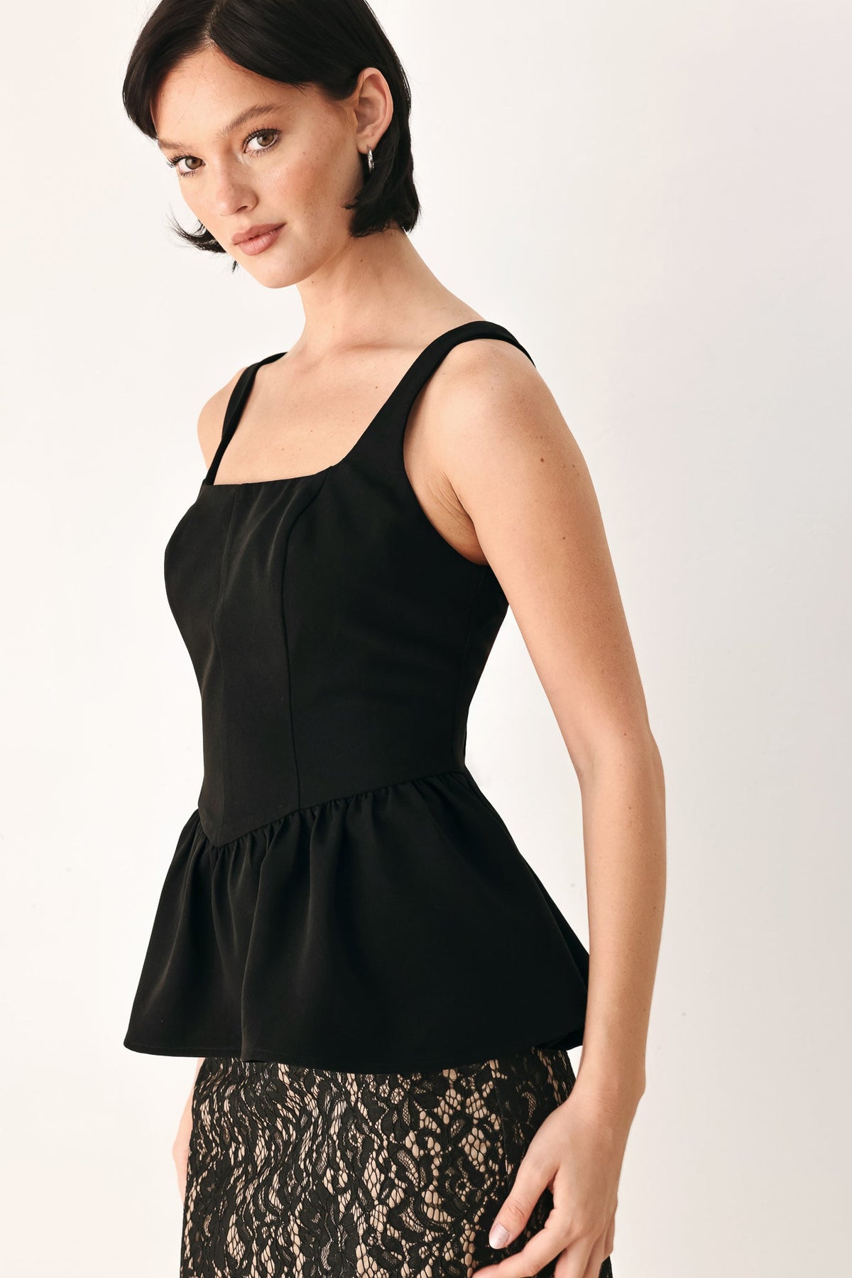 MIDNIGHT ROMANCE SQUARE NECK PEPLUM TOP - Flying Tomato - Flyclothing LLC