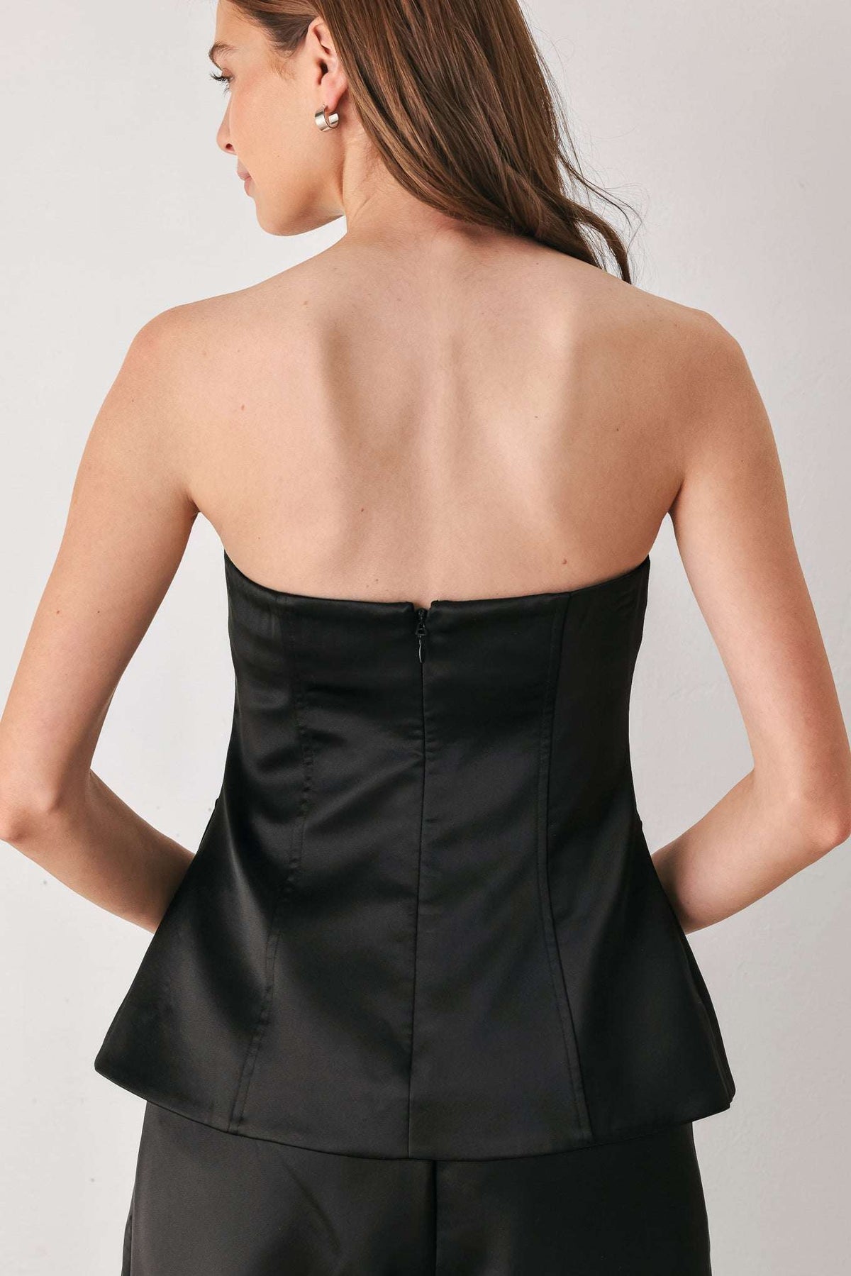 MODERN NOIR BLACK STRAPLESS BUTTON TOP - Flying Tomato - Flyclothing LLC