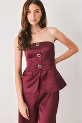 MODERN NOIR BLACK STRAPLESS BUTTON TOP - Flying Tomato - Flyclothing LLC